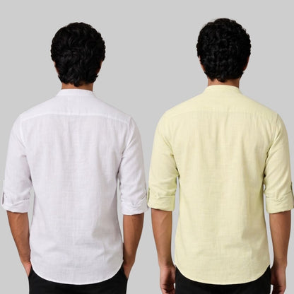 Combo of 2 Linen Solid Short Kurta White and Light Yellow-51036
