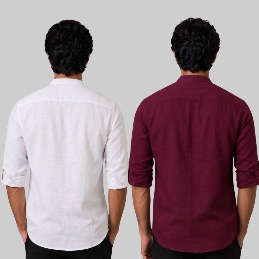 Combo of 2 Linen Solid Short Kurta White and Maroon-51031