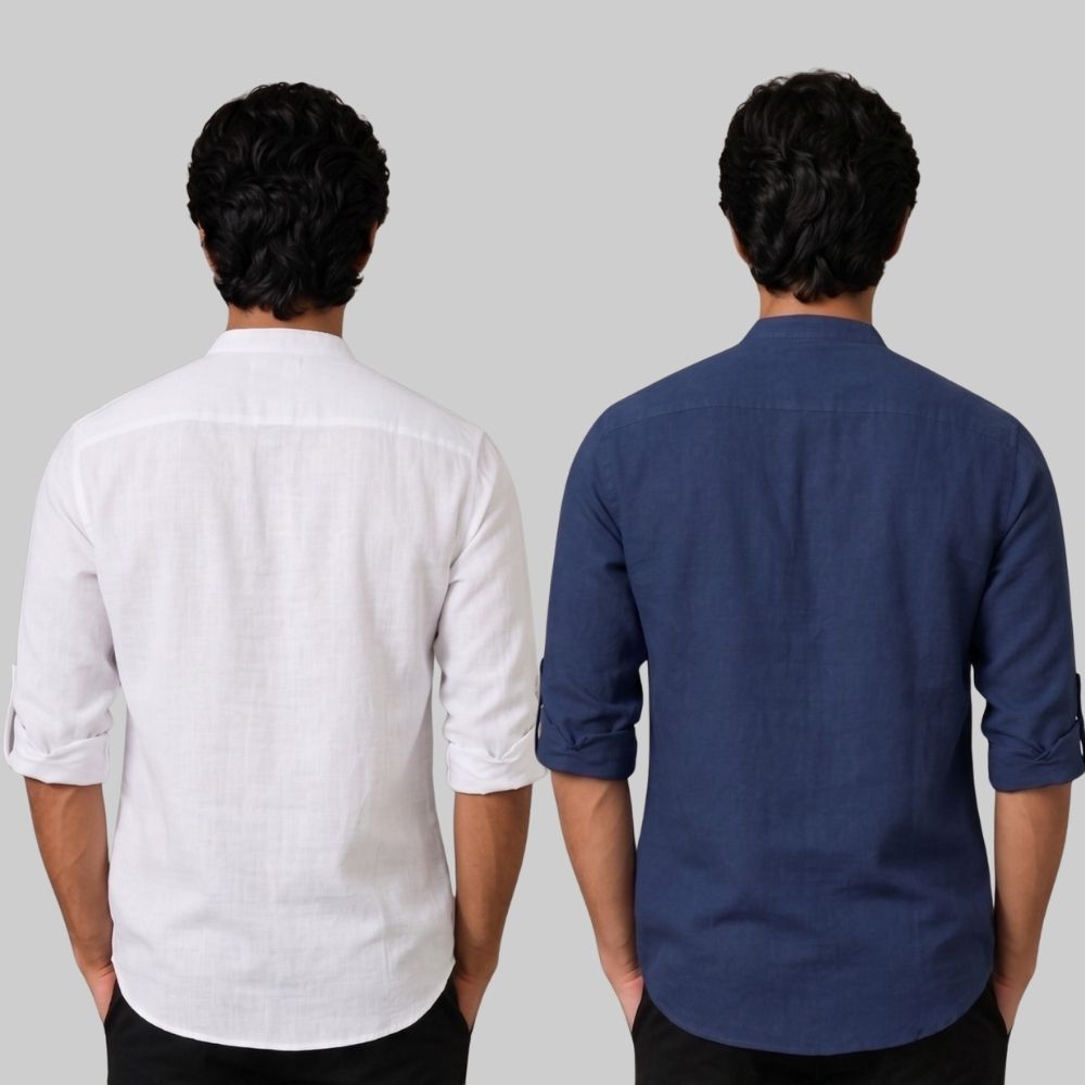 Combo of 2 Linen Solid Short Kurta White and Navy Blue-51034