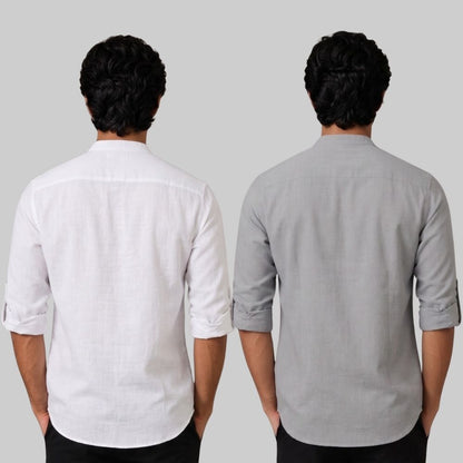 Combo of 2 Linen Solid Short Kurta White and Off White-51041