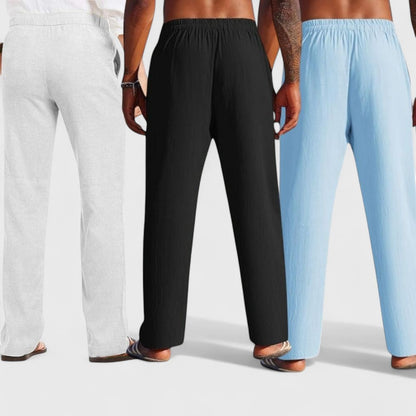 Combo of 3 Linen Loose Fit Men Pant Blue-Black and Light Gray-50342
