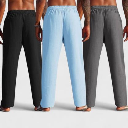 Combo of 3 Linen Loose Fit Men Pant Dark Gray-Blue and Black-50383