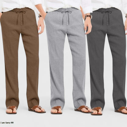 Combo of 3 Linen Loose Fit Men Pant Dark Gray-Gray and Brown-50430