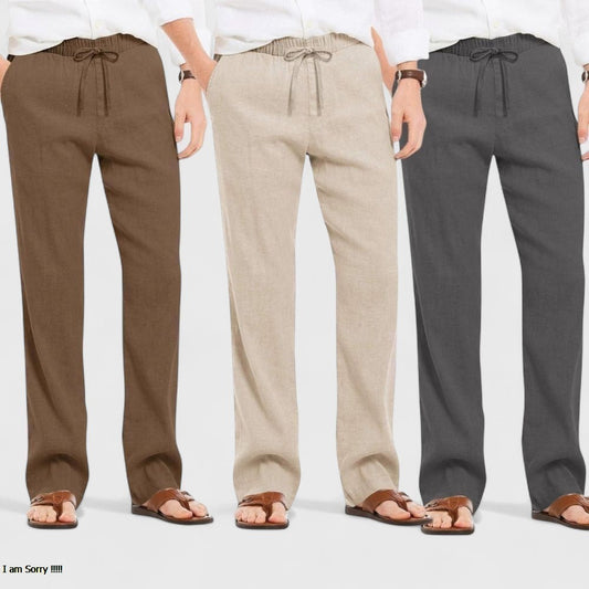 Combo of 3 Linen Loose Fit Men Pant Dark Gray-Light Beige and Brown-50434