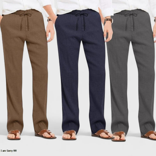 Combo of 3 Linen Loose Fit Men Pant Dark Gray-Navy Blue and Brown-50437