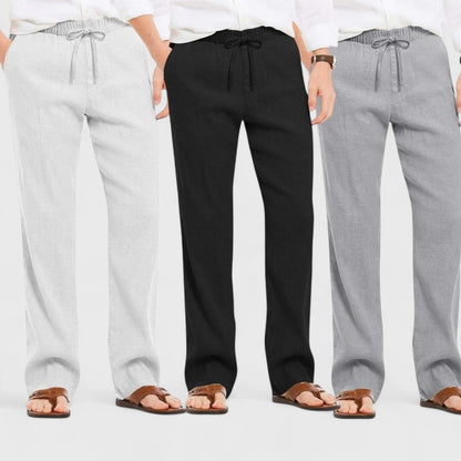 Combo of 3 Linen Loose Fit Men Pant Gray-Black and Light Gray-50344