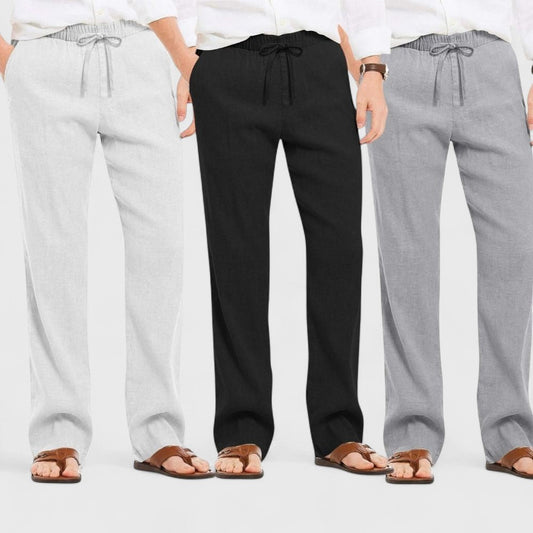 Combo of 3 Linen Loose Fit Men Pant Gray-Black and Light Gray-50344