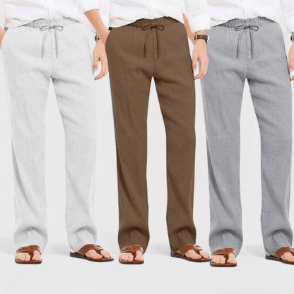 Combo of 3 Linen Loose Fit Men Pant Gray-Brown and Light Gray-50357