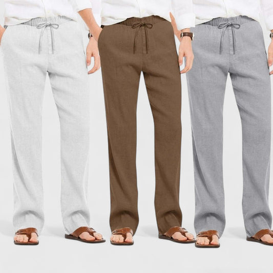 Combo of 3 Linen Loose Fit Men Pant Gray-Brown and Light Gray-50357