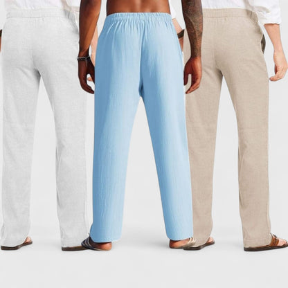 Combo of 3 Linen Loose Fit Men Pant Light Beige-Blue and Light Gray-50352