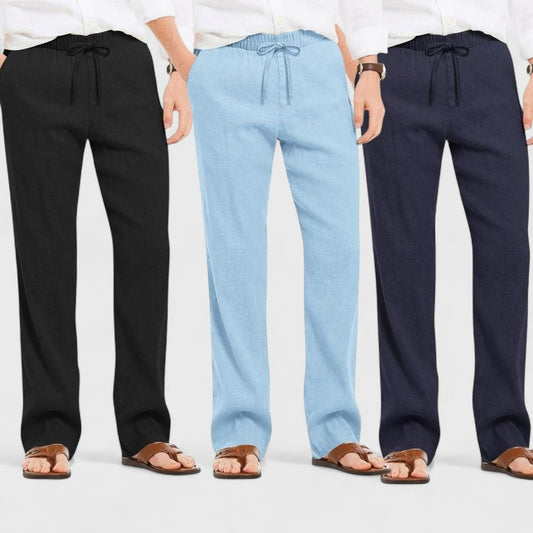 Combo of 3 Linen Loose Fit Men Pant Navy Blue-Blue and Black-50381