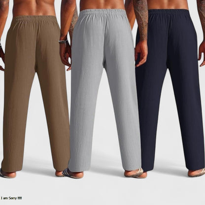 Combo of 3 Linen Loose Fit Men Pant Navy Blue-Gray and Brown-50428