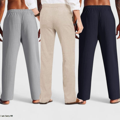 Combo of 3 Linen Loose Fit Men Pant Navy Blue-Light Beige and Gray-50442