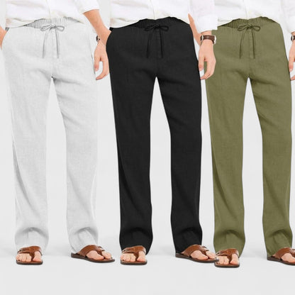 Combo of 3 Linen Loose Fit Men Pant Olive Green-Black and Light Gray-50347