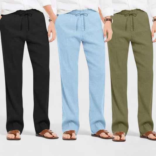 Combo of 3 Linen Loose Fit Men Pant Olive Green-Blue and Black-50382