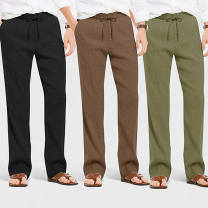 Combo of 3 Linen Loose Fit Men Pant Olive Green-Brown and Black-50388