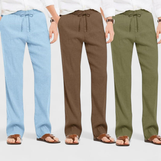 Combo of 3 Linen Loose Fit Men Pant Olive Green-Brown and Blue-50409
