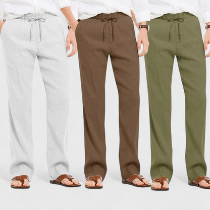 Combo of 3 Linen Loose Fit Men Pant Olive Green-Brown and Light Gray-50360