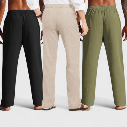 Combo of 3 Linen Loose Fit Men Pant Olive Green-Light Beige and Black-50397