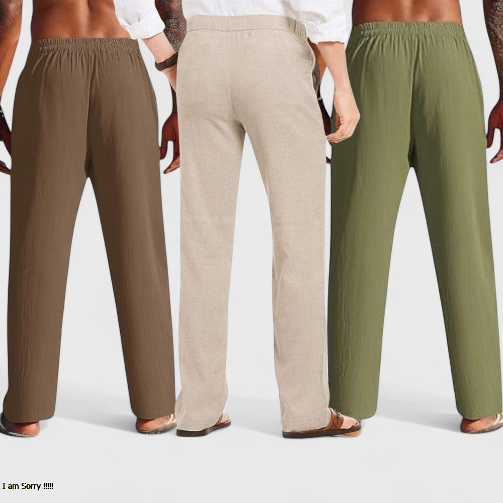 Combo of 3 Linen Loose Fit Men Pant Olive Green-Light Beige and Brown-50433