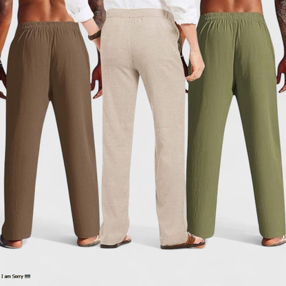 Combo of 3 Linen Loose Fit Men Pant Olive Green-Light Beige and Brown-50433