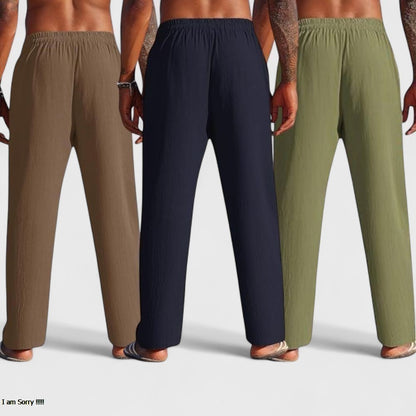 Combo of 3 Linen Loose Fit Men Pant Olive Green-Navy Blue and Brown-50436