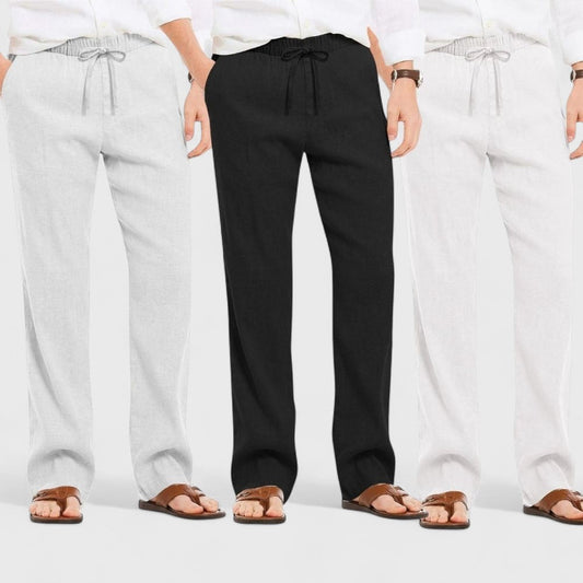Combo of 3 Linen Loose Fit Men Pant White-Black and Light Gray-50349