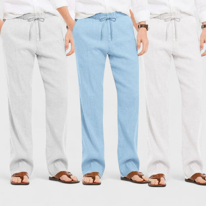 Combo of 3 Linen Loose Fit Men Pant White-Blue and Light Gray-50356
