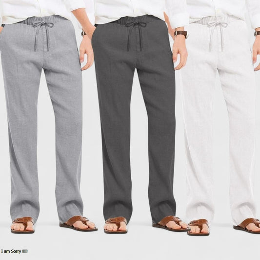 Combo of 3 Linen Loose Fit Men Pant White-Dark Gray and Gray-50451