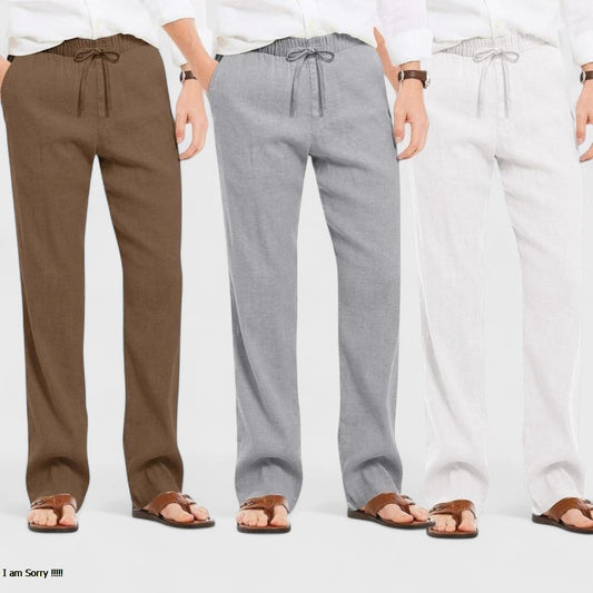 Combo of 3 Linen Loose Fit Men Pant White-Gray and Brown-50431