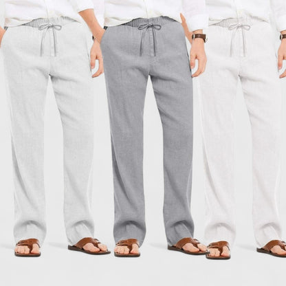 Combo of 3 Linen Loose Fit Men Pant White-Gray and Light Gray-50367