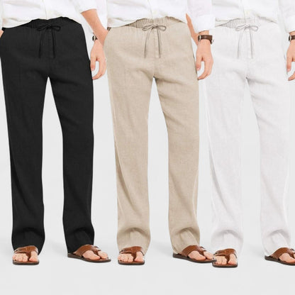 Combo of 3 Linen Loose Fit Men Pant White-Light Beige and Black-50399