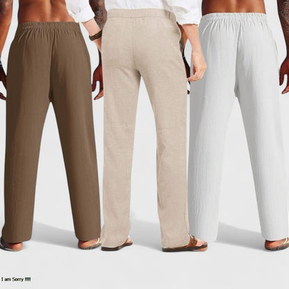 Combo of 3 Linen Loose Fit Men Pant White-Light Beige and Brown-50435
