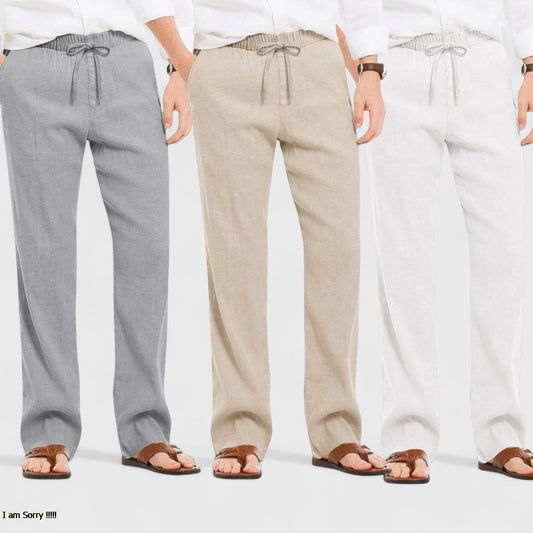 Combo of 3 Linen Loose Fit Men Pant White-Light Beige and Gray-50445