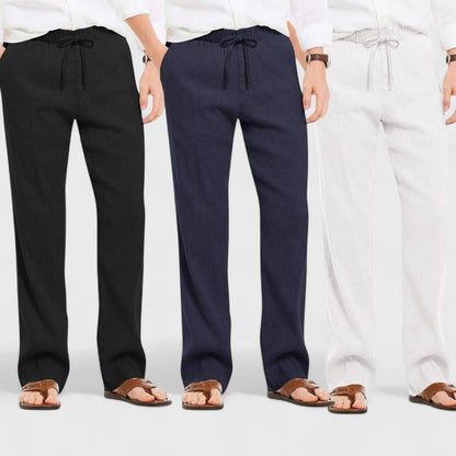 Combo of 3 Linen Loose Fit Men Pant White-Navy Blue and Black-50402