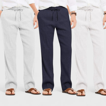 Combo of 3 Linen Loose Fit Men Pant White-Navy Blue and Light Gray-50374