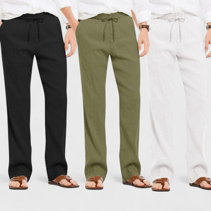 Combo of 3 Linen Loose Fit Men Pant White-Olive Green and Black-50404
