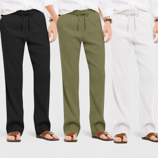 Combo of 3 Linen Loose Fit Men Pant White-Olive Green and Black-50404