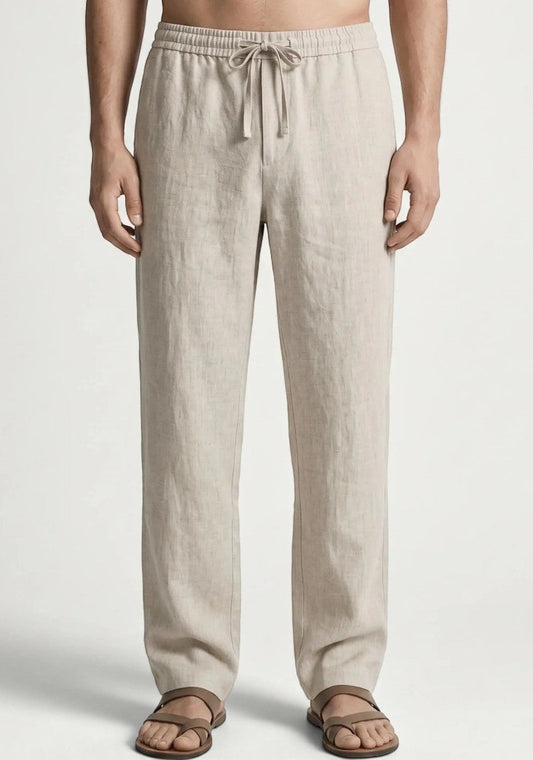 Cream Linen Loose Fit Men Pant-51896