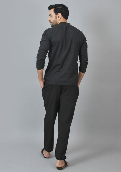 Men Cotton Solid Co-ord Set Black-25732