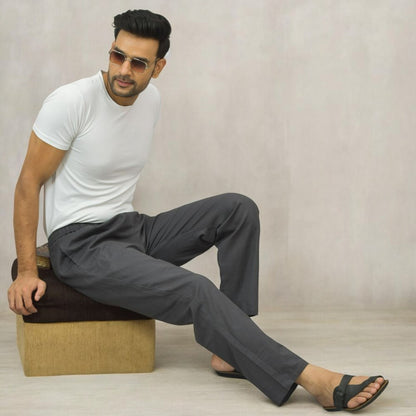 Dark Gray Cotton Casual Men Pant-49092