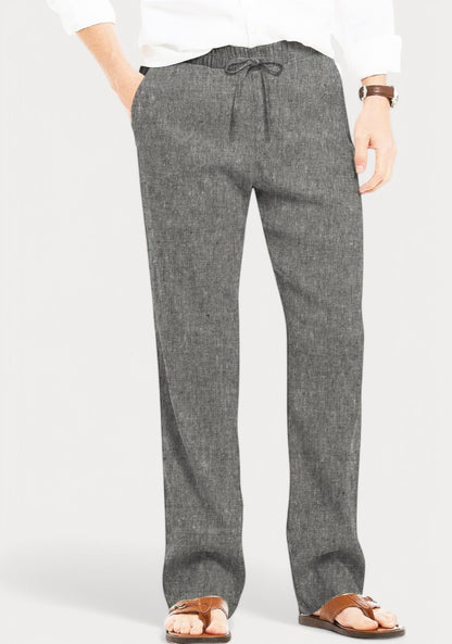 Dark Gray Cotton Linen Loose Fit Men Pant-49513