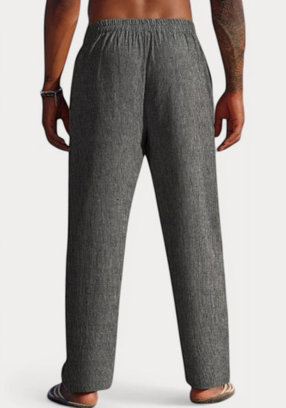 Dark Gray Cotton Linen Loose Fit Men Pant-49513