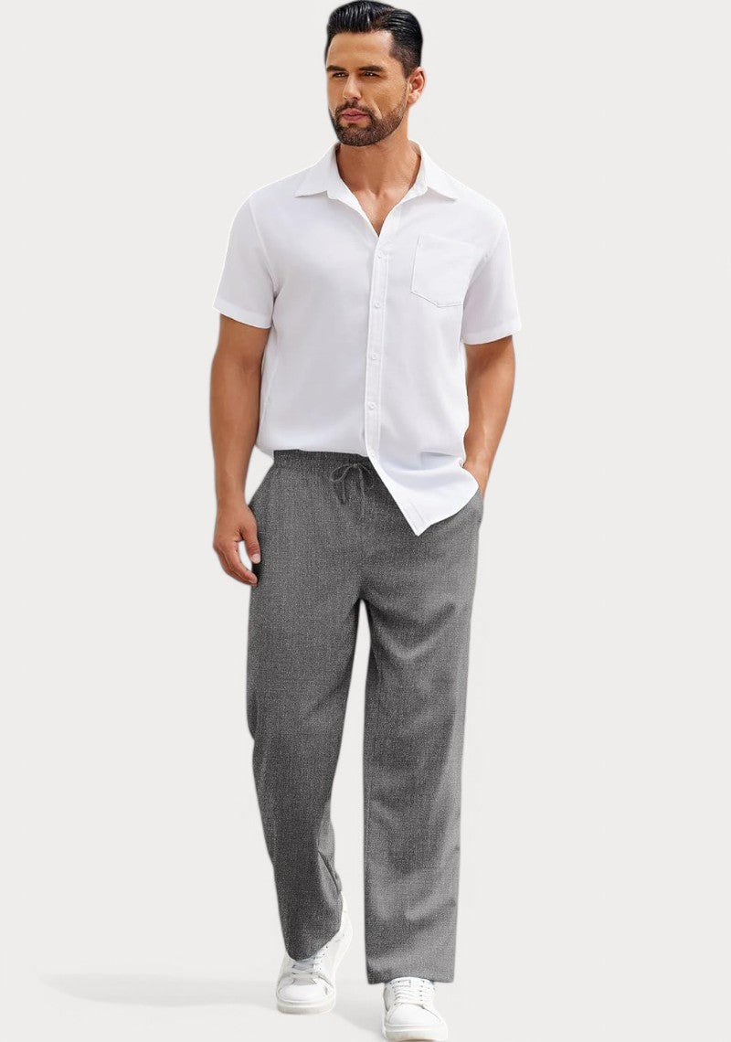 Dark Gray Cotton Linen Loose Fit Men Pant-49522