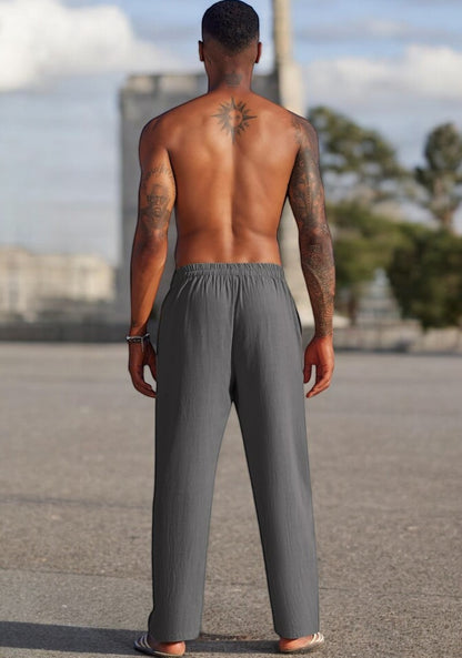 Dark Gray Linen Loose Fit Men Pant-49492