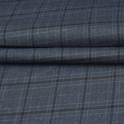 Wool Blazer Fabric (2 Meter)-Gray Black Checks-90648