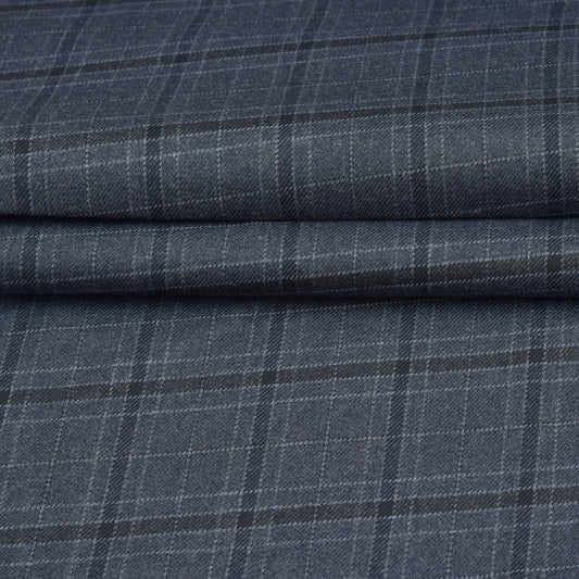 Wool Blazer Fabric (2 Meter)-Gray Black Checks-90648