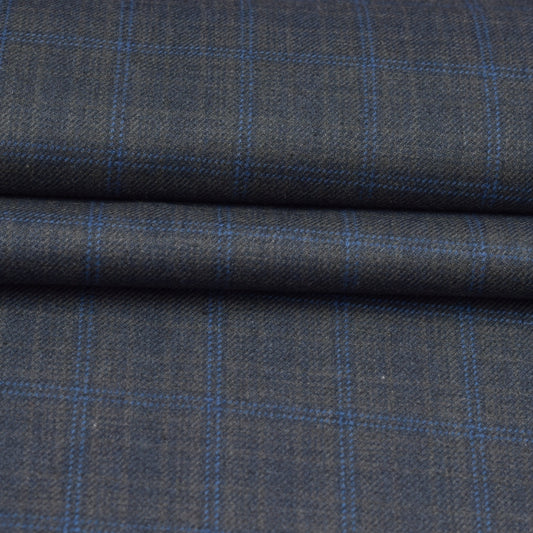 Wool Blazer Fabric (2 Meter)-Gray Black Checks-90665