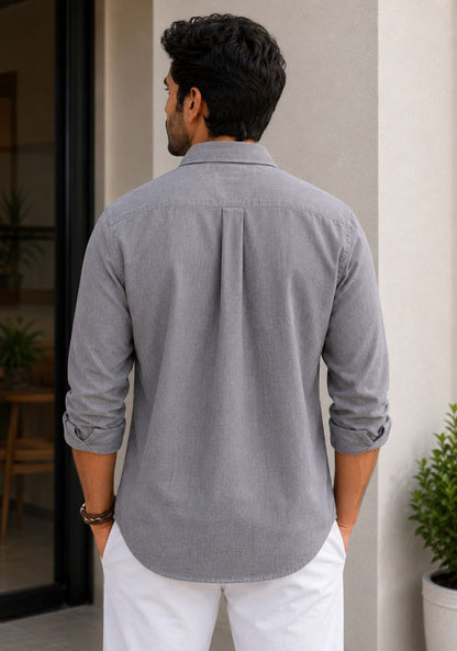 Gray Cotton Linen Relaxed Fit Full Sleeve Shirt-51883