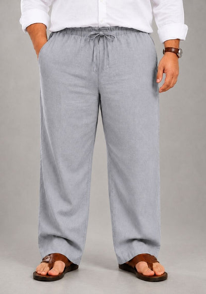 Gray Linen Plus SIze Relaxed Fit Men Pant-51565